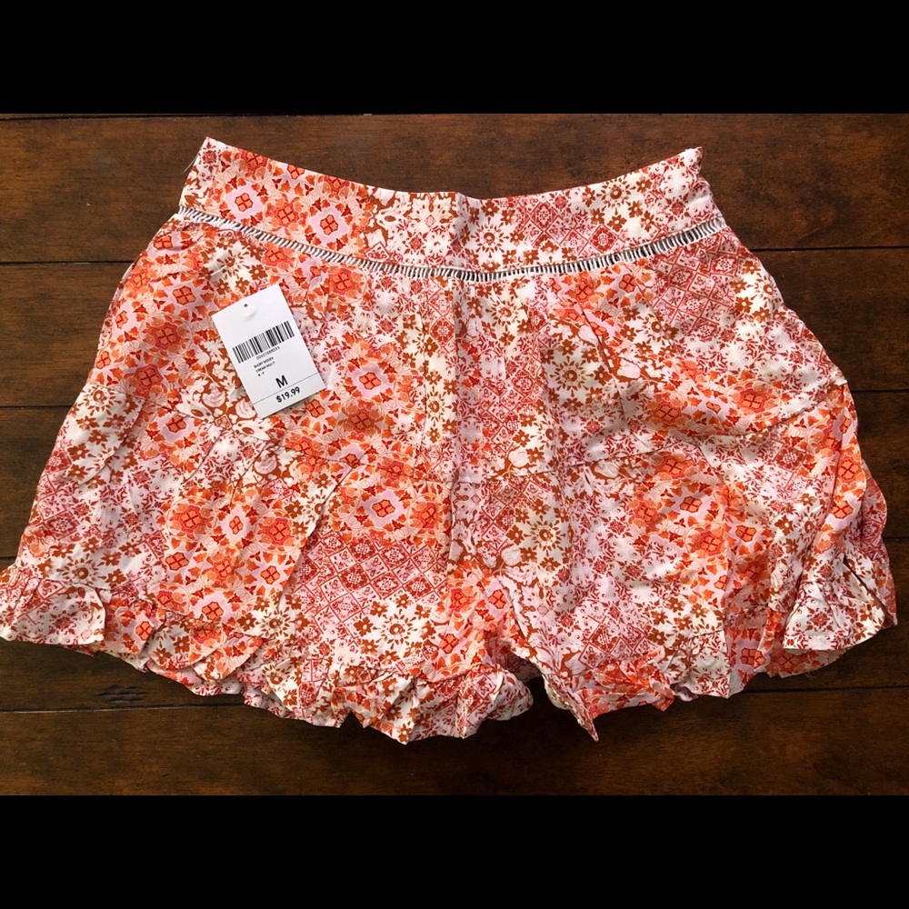 Orange Floral High Waist Flowy Shorts